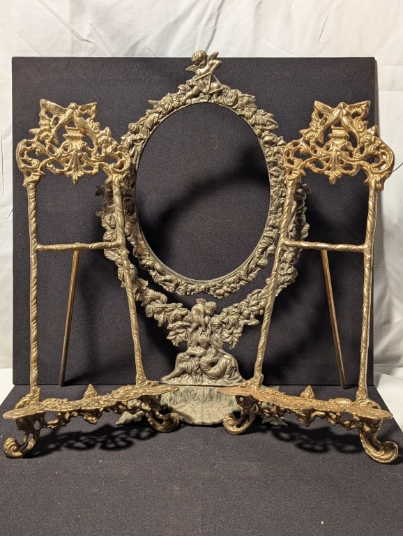 2 Victorian Brass Easels & Bronze Mirror Frame (1 of 10)