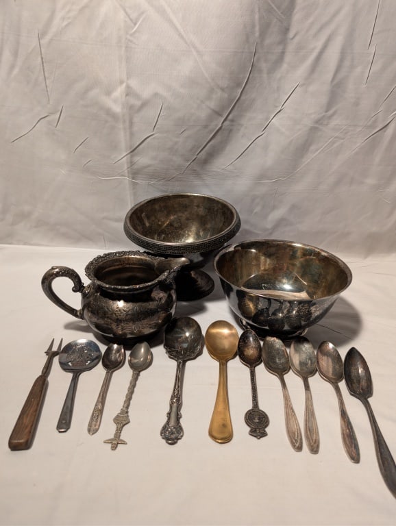Silver Plate Group incl. Utensils Pitcher & More (1 of 20)