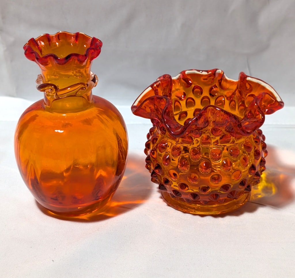Fenton Bowl, Pilgrim Vase - Amberina Orange Glass (1 of 8)