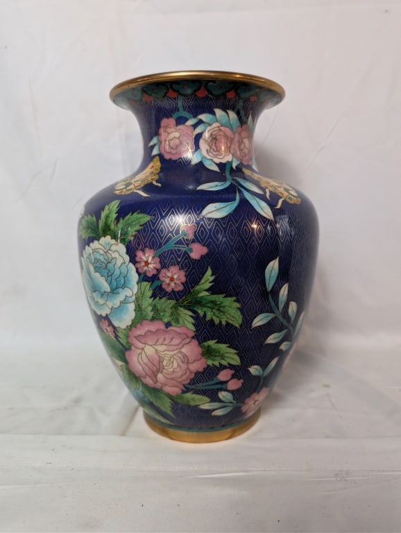 Vtg Floral Cloisonne Brass Vase (1 of 6)