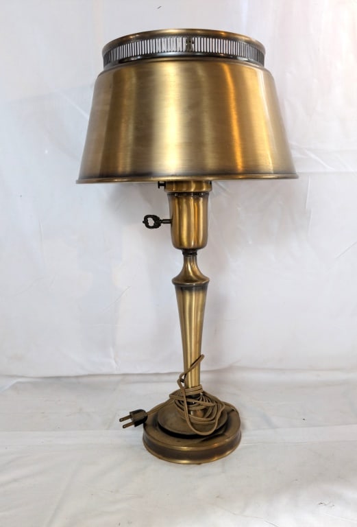 MCM Brushed Brass Table Lamp w/ Pedestal Stem (1 of 7)