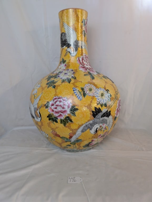XL Chinese Porcelain Cloisonne Vase w Bird/Floral (1 of 6)