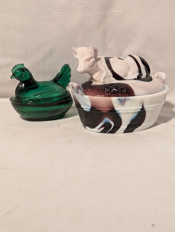 Imperial Slag Glass Cow/Basket and 1 Other (1 of 12)