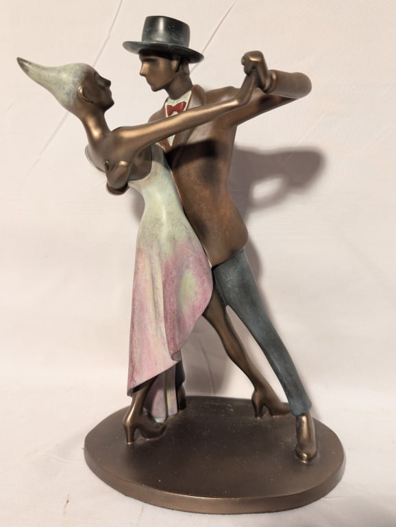 2001 Summit Collections Bronze Painted Dancers: 2001 Summit Collections Bronze Painted Dancers w/ Painted Accents Made of resin. Felt bottom. Marked and signed on side, Original label on bottom. Meas. 10"h x 7"w x 5"d.