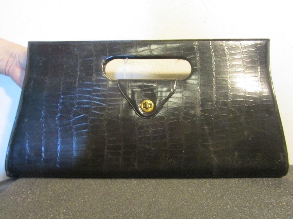 Vtg Alligator Pattern Leather Handbag (1 of 5)