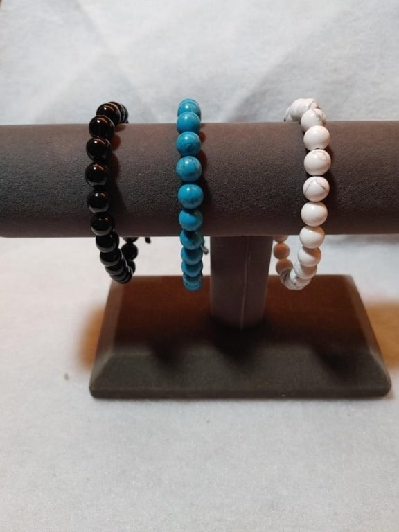 Blue & White Howlite, Black Onyx Bracelet Set (1 of 5)