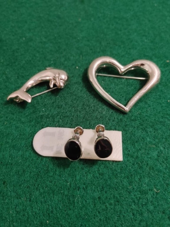 Sterling Onyx Earrings, Napier Dolphin Pin & 1more (1 of 9)