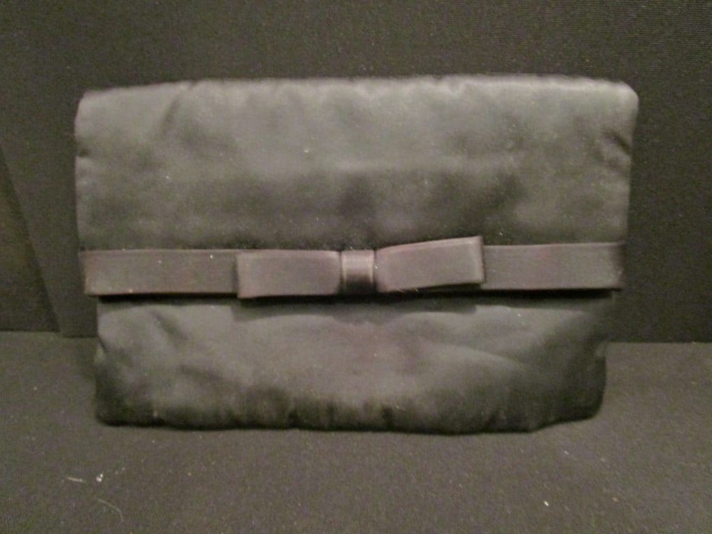 1950s Black Clutch / Handbag w/ Satin Bow (1 of 4)