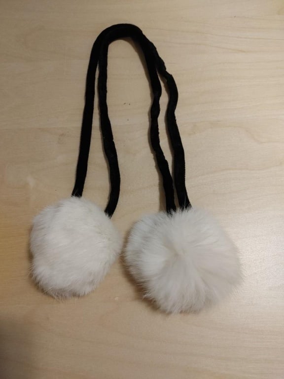 Vtg Black Velvet & White Rabbit Fur Pom-Poms (1 of 3)