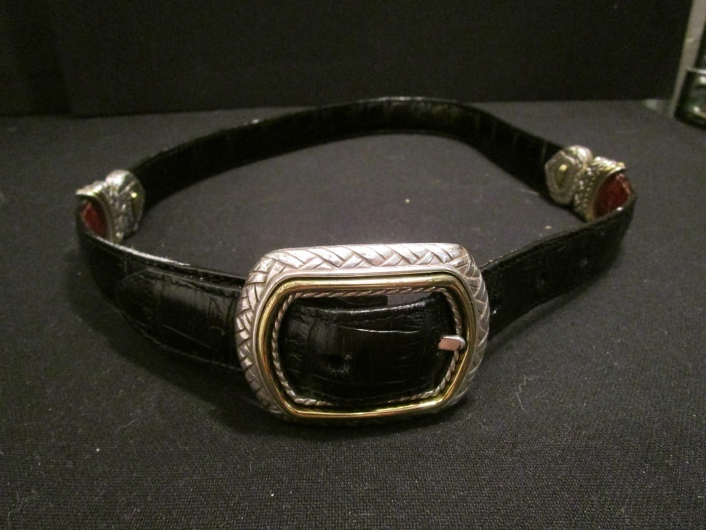 Vtg Brighton Leather Belt - Reversible: Vtg Brighton Leather Belt - Reversible. Chrome accents. Black and brown. Sections can be rotated - all black, all brown or mixed. Buckle chrome/brass w/ braid design. Size S / 28.
