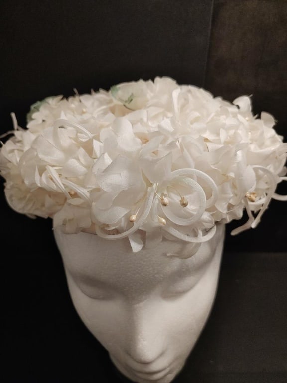 1940s 3D Fabric Flower Hat w/ Pearl Bead Accents (1 of 5)