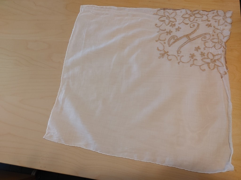 1950s Cotton Accent Scarf, Hanky, Doily, H Initial (1 of 2)