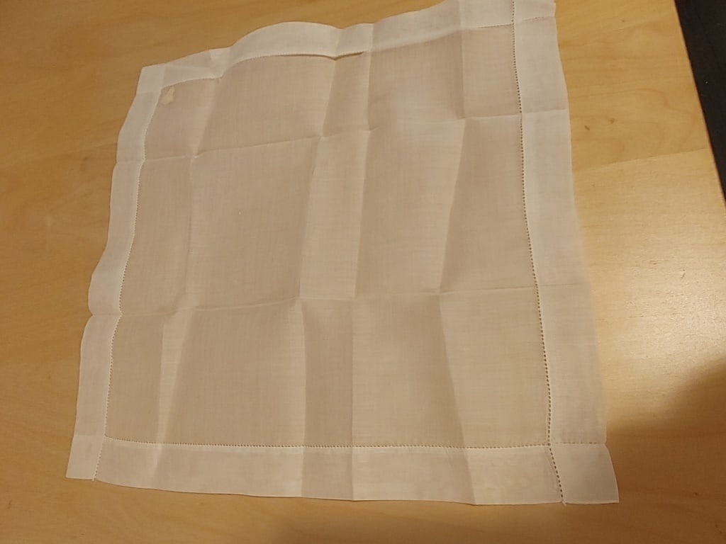 Vtg Burmel Accent Scarf Hanky, Switzerland: Vtg Burmel Accent Scarf Hanky, Switzerland. Linen, Double layer border, Open stitches. Meas. 11 1/2" x 12". Very nice piece.