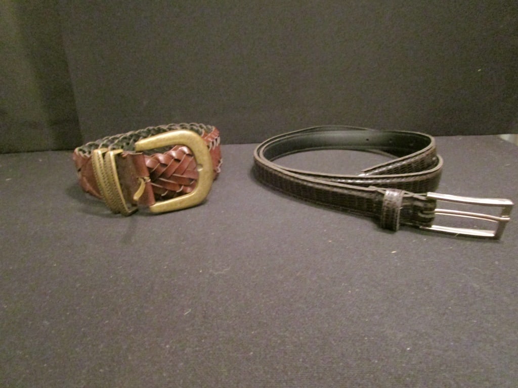 Vtg Black Croc Pattern Belt and Brown Braided Belt (1 of 7)