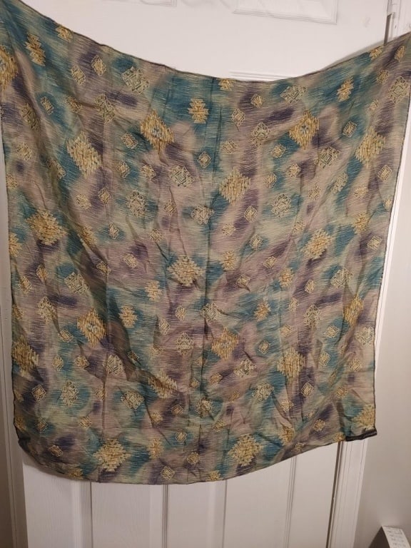 Vtg 100% Silk Scarf Wrap Harve Bernard: Vtg 100% Silk Scarf Wrap Harve Bernard. Gray, green, gold. Meas 36"sq.