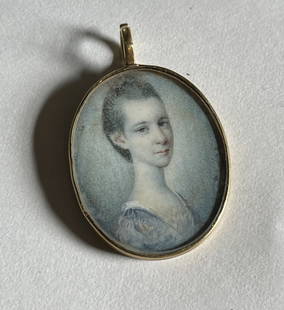 Miniature Antique Portrait Painting of a Lady - Yellow Gold Pendant: The owner feels that this is possibly a Portrait of "Esther Deleisseline" (Mrs. John Splatt Cripps) - SC Colonial Dames Columbia, SC. Attributed to artist Henry Benbridge (1743-1812) or Hetty
