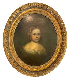 Antique Oil Painting Portrait of Girl: Photos do not do this painting justice. Measurements (Frame Included): Height 32.75"H, 28.75"W, 3"D. Measurements of canvas in frame: 24"H, 19.75"W. (Has not been taken out of frame for
