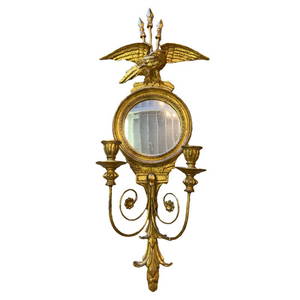Antique Federalist Carved Three Arrow Eagle Gilded Mirrored Wall Sconce