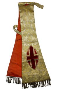 Vintage Clergy Stole with Golden Tassels: Measures 39"L total. Lot contains one clergy stole. Weighs 3 oz. **Shipping on this item offered through, UPS (843) 203-3466 store7194@theupsstore.com , Pak Mail 843-849-0310 -