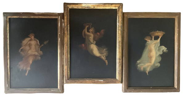 Three 19th Century Oil on Board Paintings After Pompeian Fresco: Three 19th Century Oil on Board Paintings After Pompeian Fresco. Each measures 14 1/2"H x 10 1/2"W with frame. Entire Lot weighs 2 lbs, 15 ounces. **Shipping on this item offered through, UPS (843)
