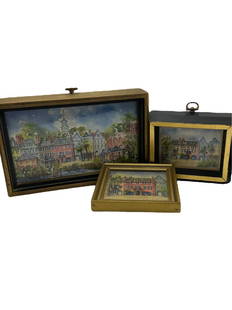 Edith DeMay Smith Original Charleston Artist Paintings: Lot of three Edith DeMay Smith's original Charleston paintings. Watercolor with mixed media. Measurements in frame as shown in first featured photo from left to right: "From Offshore - St. Micheal's