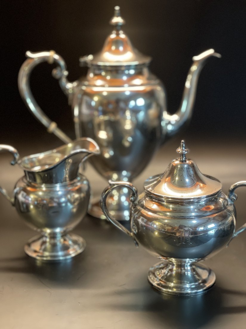 Gorham  1953 Sterling Silver Puritan Coffee Pot 451, creamer 453 & Sugar 454 (1 of 7)
