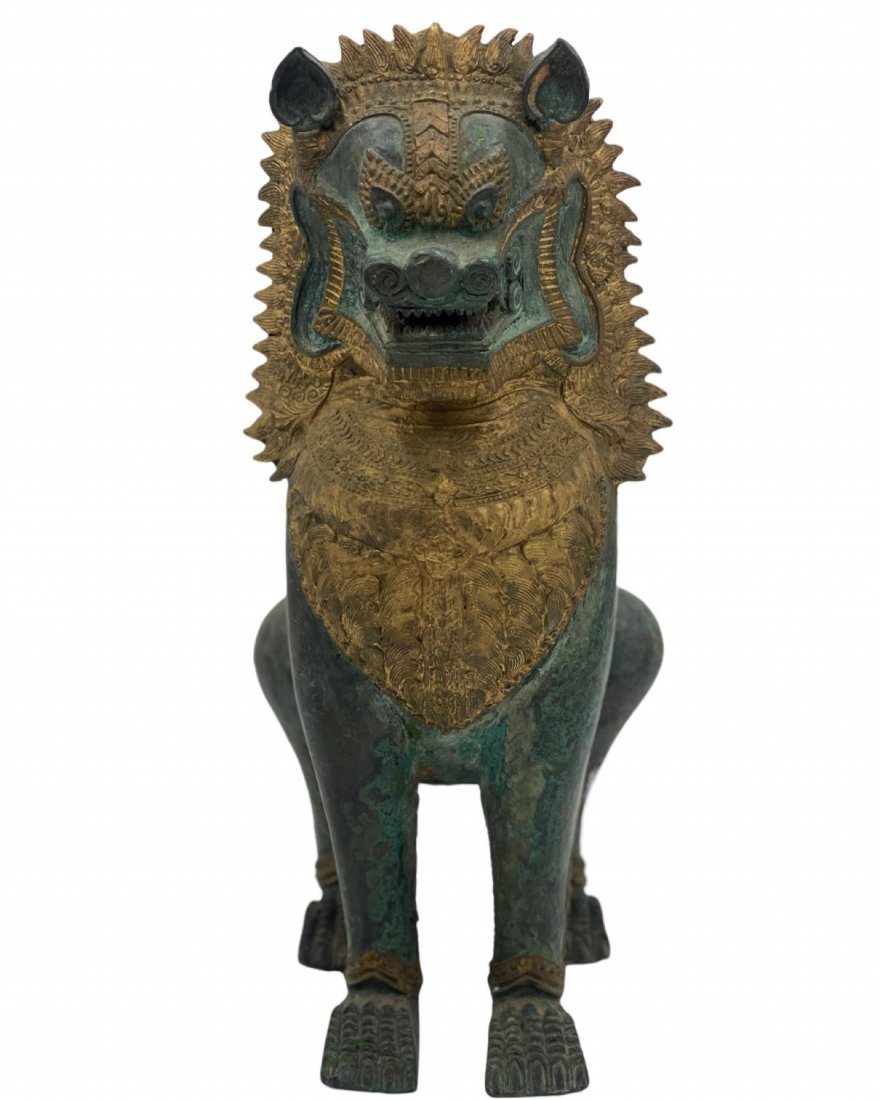Thai Gilt & Bronze Singha Temple Guardian Lion Statue (1 of 5)