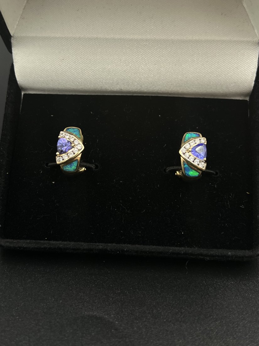 LeVian Tanzanite, Diamond & Opal Inlay 14kt. Yellow Gold Earrings. (1 of 8)