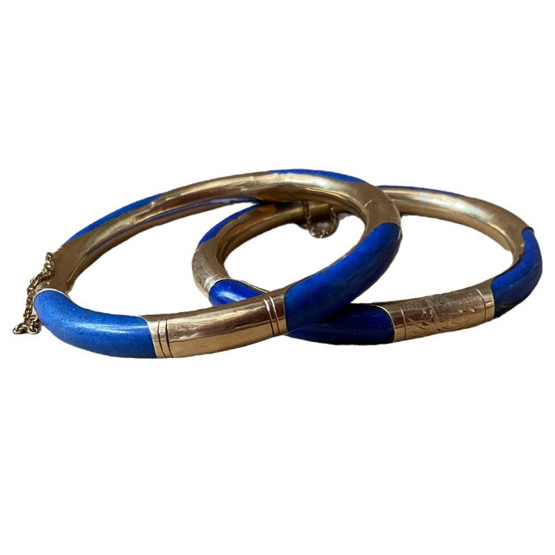 14K Yellow Gold Lapis Lazuli Bangle Bracelets (1 of 11)