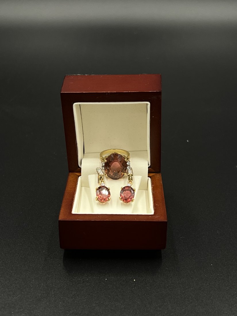 Beautiful Imperial Topaz & Diamond Ring and Earring Set (1 of 7)