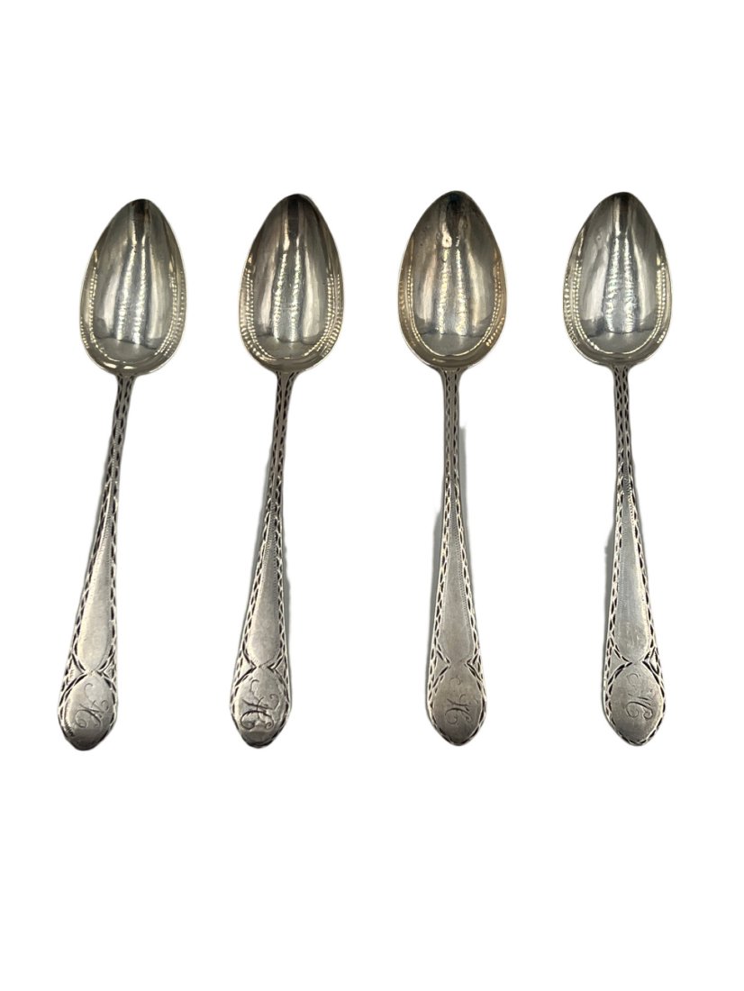 4 Early 1800s American Coin Silver Spoons from Philadelphia Maker C. Wiltberger, Bright-Cut Design (1 of 12)