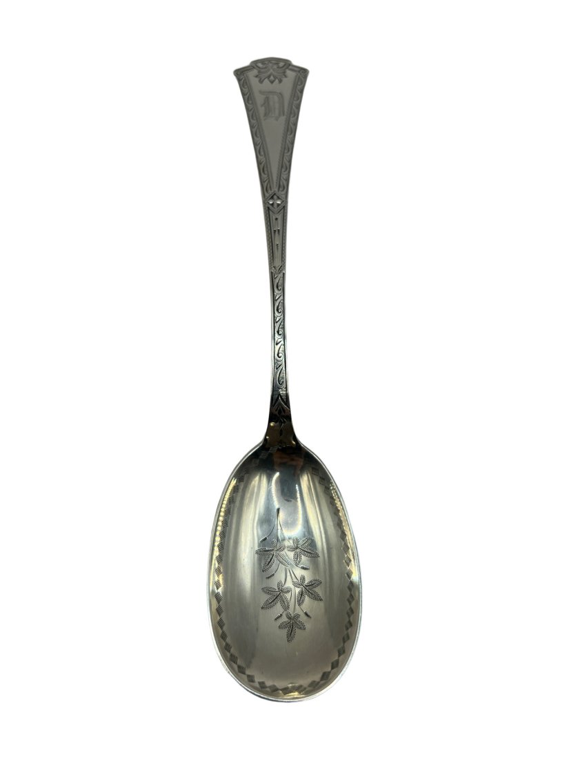 Antique Farrington & Hunnewell Etched Coin Silver Serving Spoon, Boston (1 of 9)