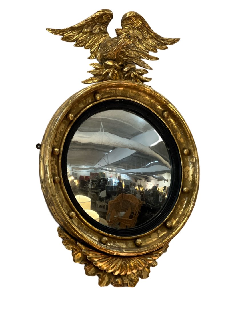 Antique Regency Federal Gilt Wood Eagle Convex Mirror (1 of 11)