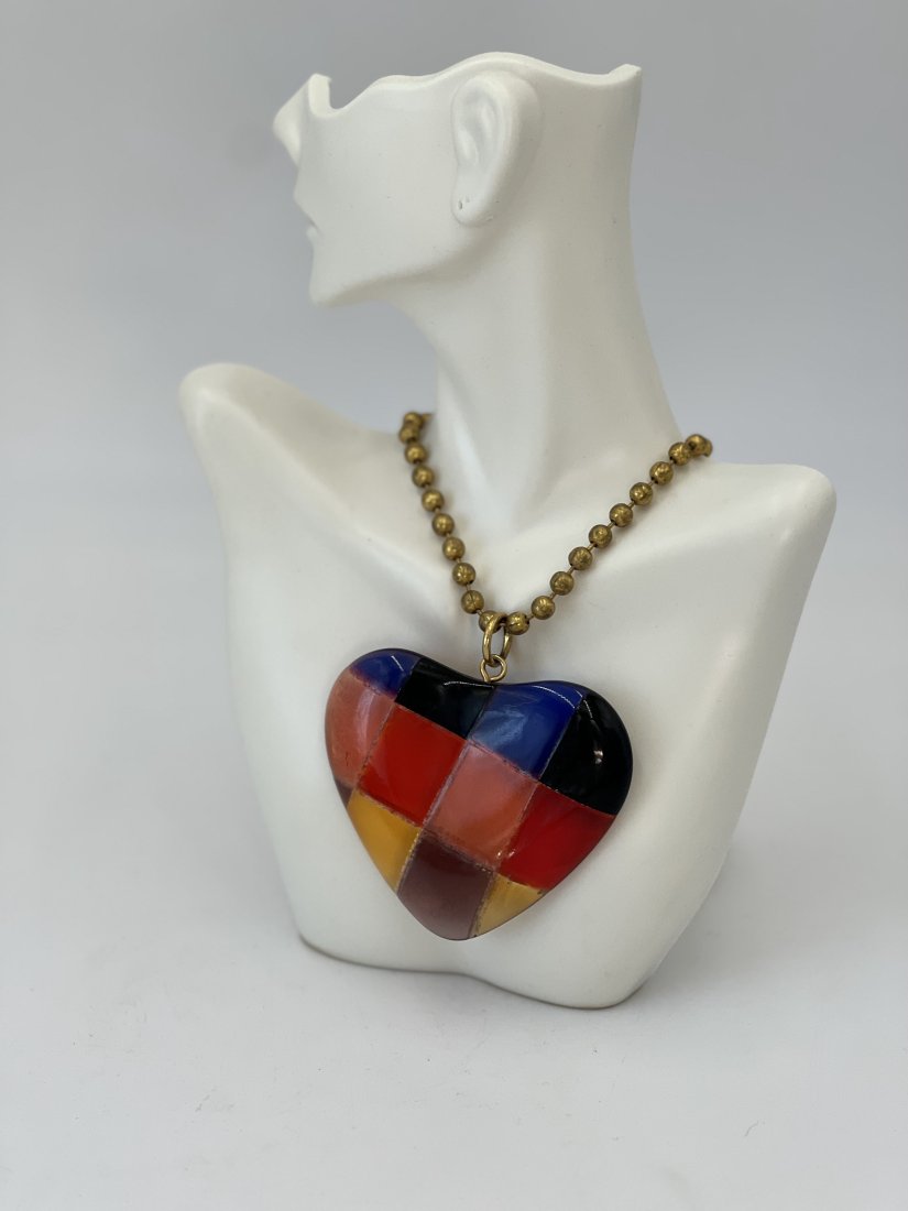 Vintage Donatella Pellini Colorful Lucite Heart Necklace (1 of 7)