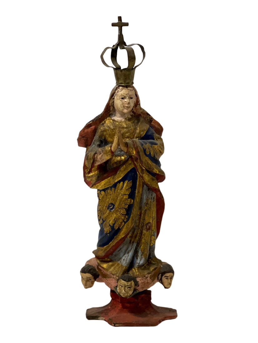 Late 18th Century or early 19th Carved Wood Polychrome Virgin Madonna Immaculate Conception Santo (1 of 17)