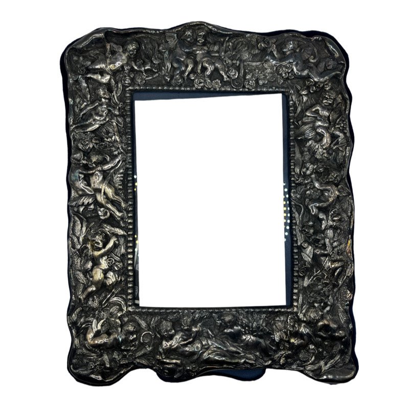 VINTAGE NEIL LASHER STERLING SILVER CHERUB FRAME: Depicting mother and cherubs at play. 12" tall x 10" wide 1.13 pounds **SHIPPING on this item offered through, UPS 843-203-3466- store7194@theupsstore.com -Pak Mail 843-849-0310- info@charlestonshippi