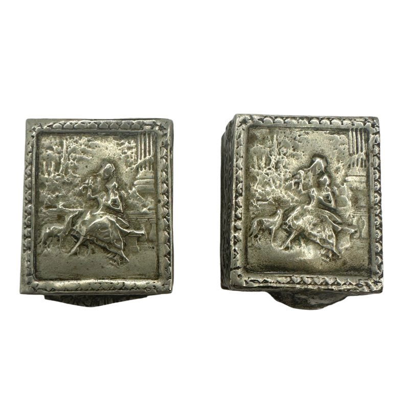 Pair of Antique Italian Silver Pill Box: Pair of Superb antique silver pill box we believe its sterling and tested with a magnet it does not stick, marked Italy 1"L x3/4"W x1/2"H In house shipping
