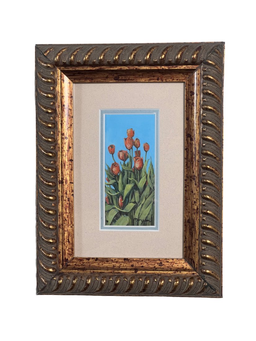 Tulips by Linda Morgan (Mixed Media): Linda studied painting at the Museum of Fine Arts in Fort Worth, and design, art history and painting at the School of Art-Museum of Fine Arts in Houston. Living in Europe afforded her the opportunity