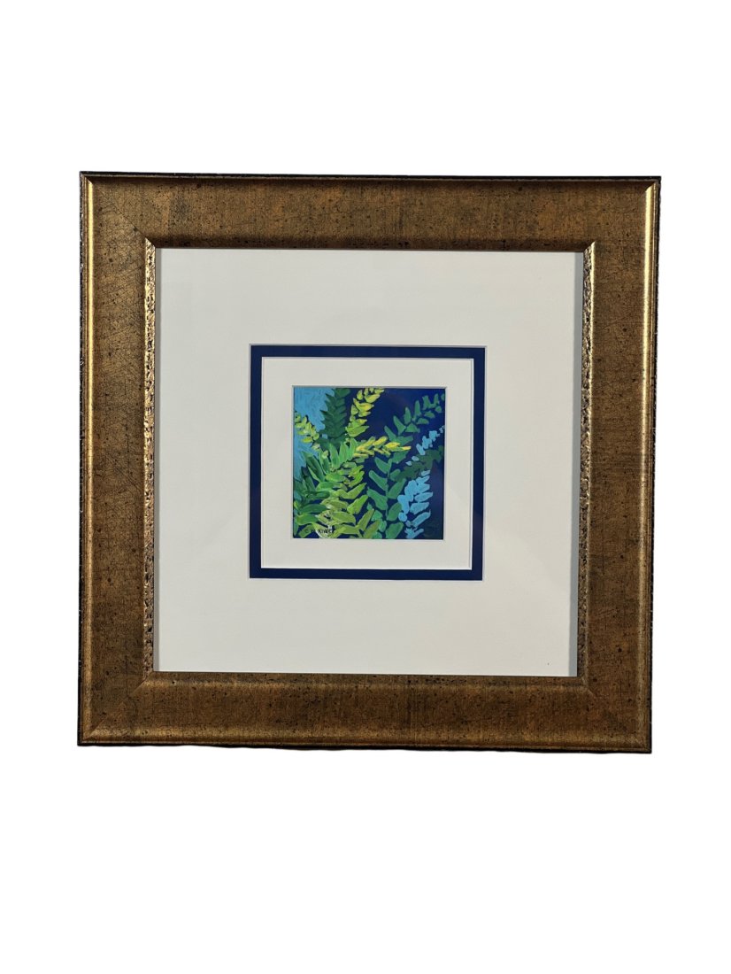 Small Acrylic on paper by Carroll W. Rivers: Really nice triple mat with matching blue in the middle. This Charleston artist has been creating paintings that illustrate her surroundings, telling stories through the paint on the canvas and offeri