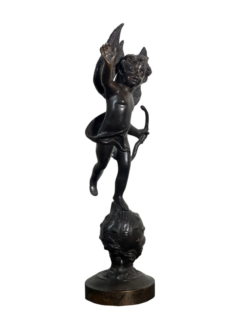Bronze Figure of Cupid, modeled standing on orb (1 of 3)
