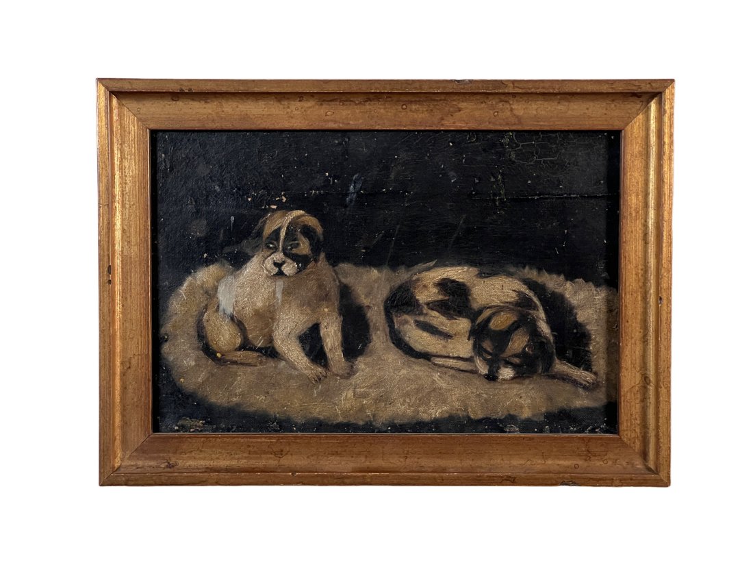 Dogs Oil Painting: Sweet small oil of dogs. Weighs: 1.5 poundsMeasurements with frame: 10”H x 14”W x 1”D**SHIPPING on this item offered through, UPS (843) 856-9099 store2130@theupsstore.com, Pak Mail 8