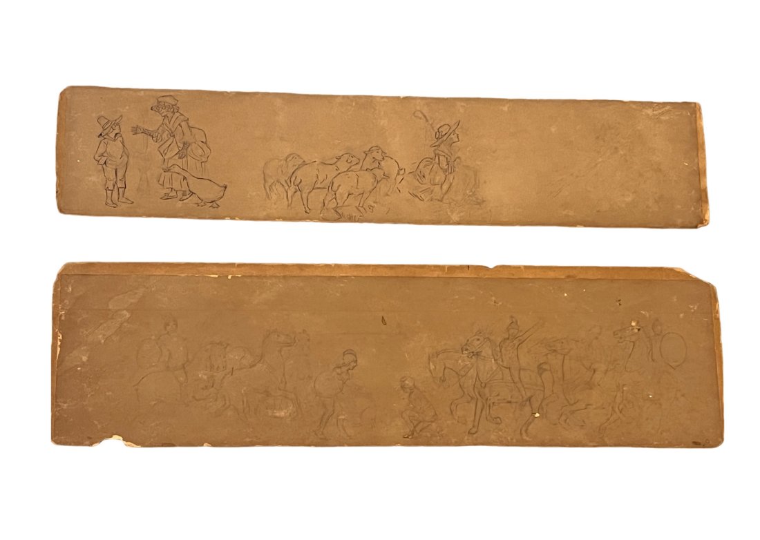 Two Original Sketches On Board by Meta Morris Grimball, Gutmann and Gutmann: Artist Meta Morris Grimball 1878-1968, American artist and illustrator who worked for Gutmann & Gutmann publishing in New York.Also known as Meta Ann Morris Grimball. https://bessiepeasegutmann.com/Me