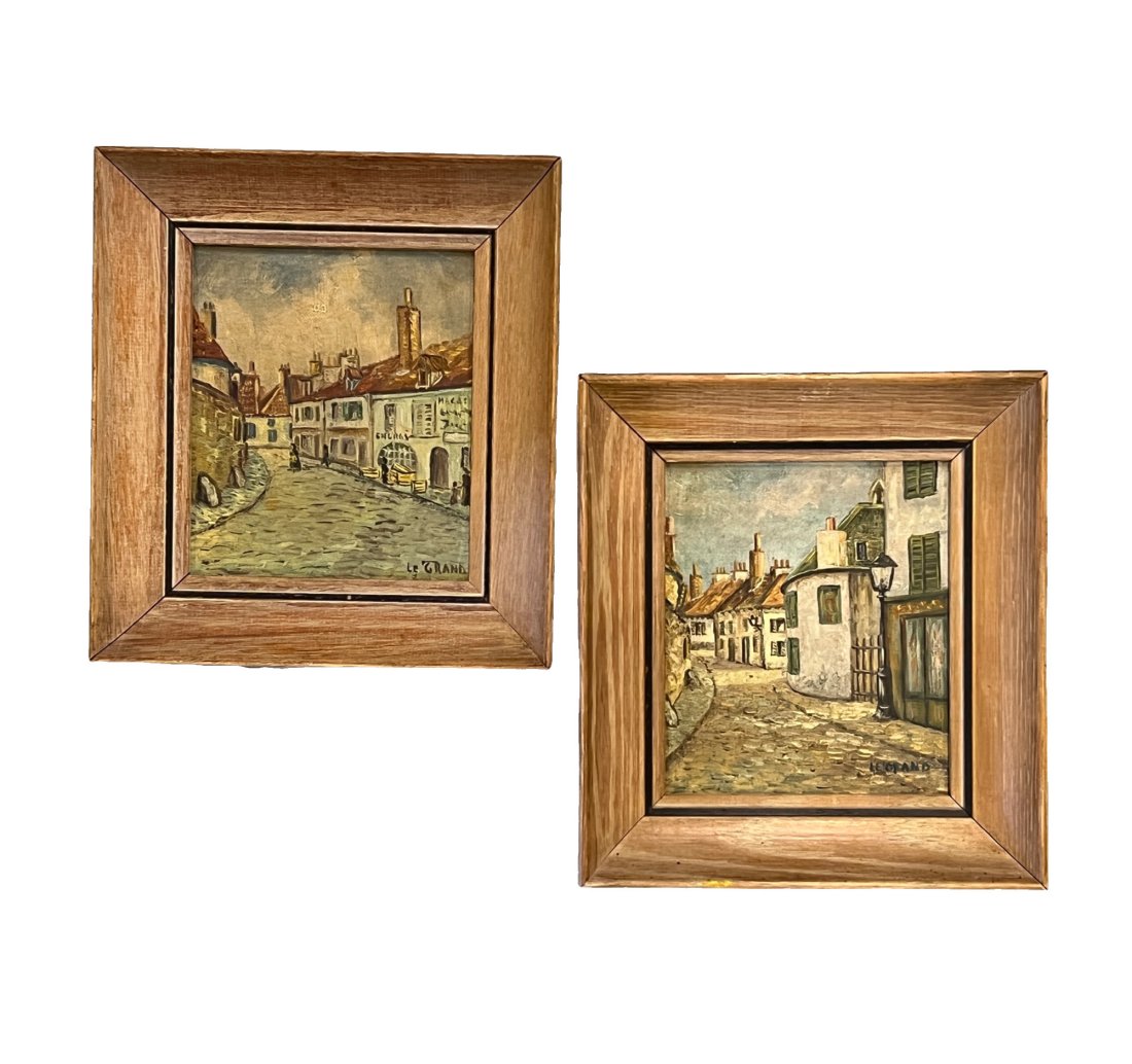 Jean Le'Grand French Impressionist Two Oil Paintings On Board: Jean LeGrand was a Belgian artist who was born in 1906. Each measures with frame: 10" x 9" without frame: 7" x 6"