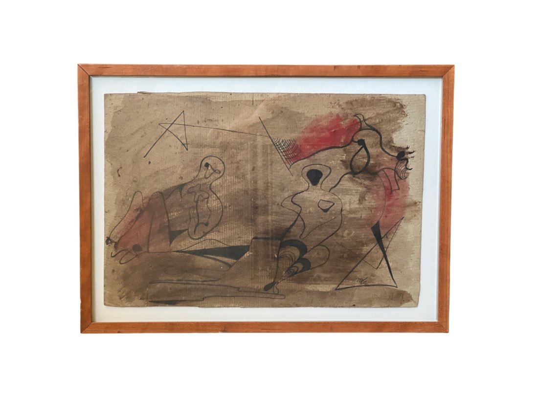 Ink on board By Mathias Goeritz Abstract with Figures: Mathias Goeritz (4 April 1915, Danzig, German Empire â€“ 4 August 1990, Mexico City) was a Mexican painter and sculptor of German origin. After spending much of the 1940s in North Africa and S
