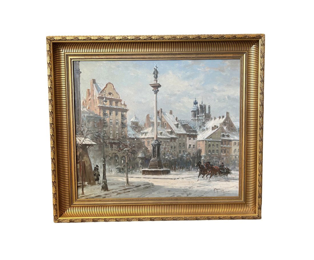 Castle Square In Warsaw with Zygmunts Column Wladyslaw T. Chmielinski Oil Painting (1 of 8)