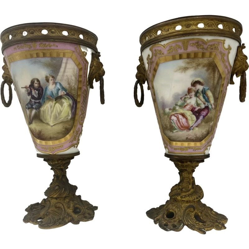 Bronze Mounted Porcelain Covered Urns - a Pair (1 of 8)