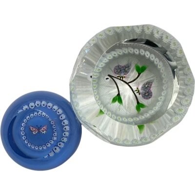 Caithness Scotland Whitefriars "Butterfly Duet" Faceted Paperweight Limited Edition (1 of 7)