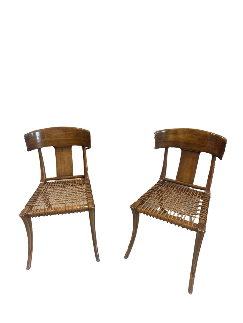 Pair of Klismos Chairs with Leather Straps (1 of 12)
