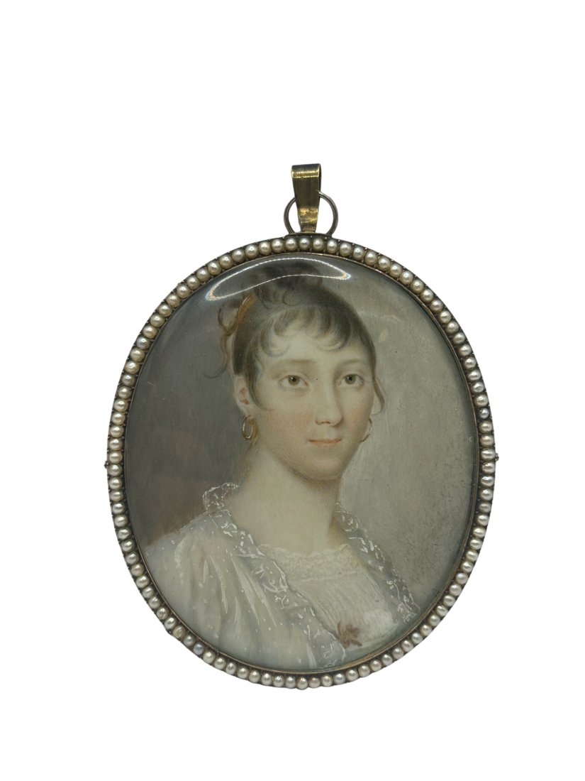 Antique Portrait Miniature Seed Pearl Large Pendant (1 of 4)