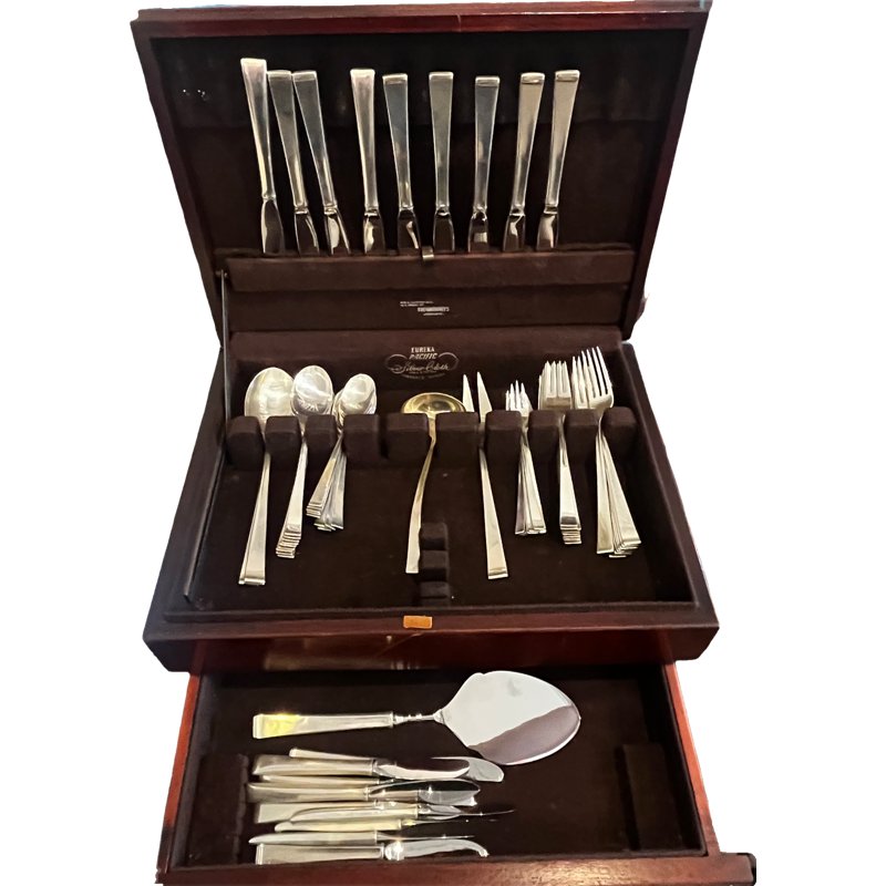 Gorham Sterling Silverware Set With Storage Box "Theme" Pattern (1 of 9)